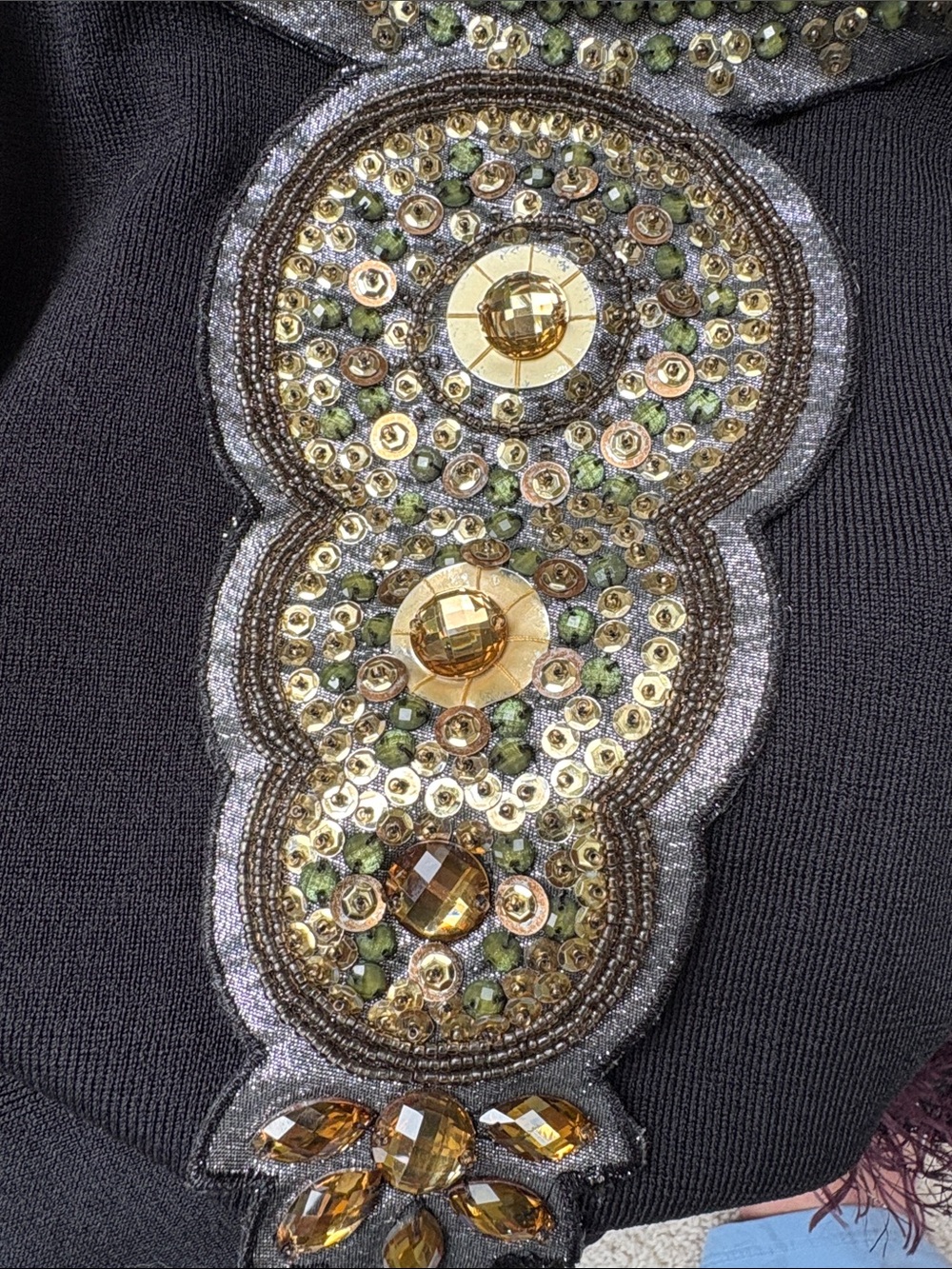Adrienne Vittadini Black Knit Dress Sequin Jewel Embellished Egyptian Art Deco S - Picture 14 of 14